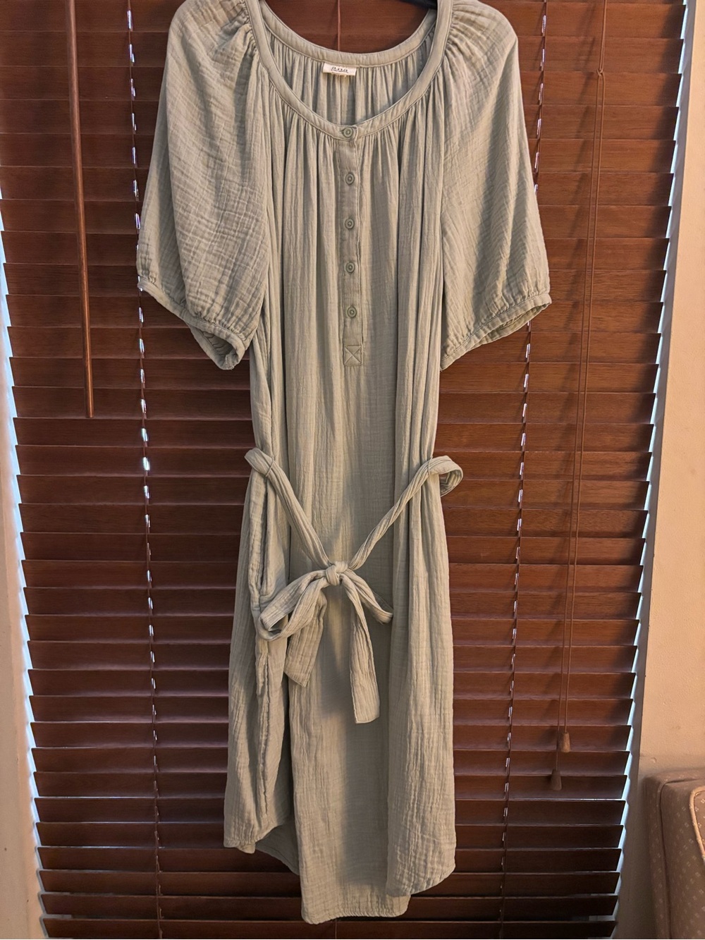 a.n.a Sage Green Button-Front Midi Dress with Tie Waist
